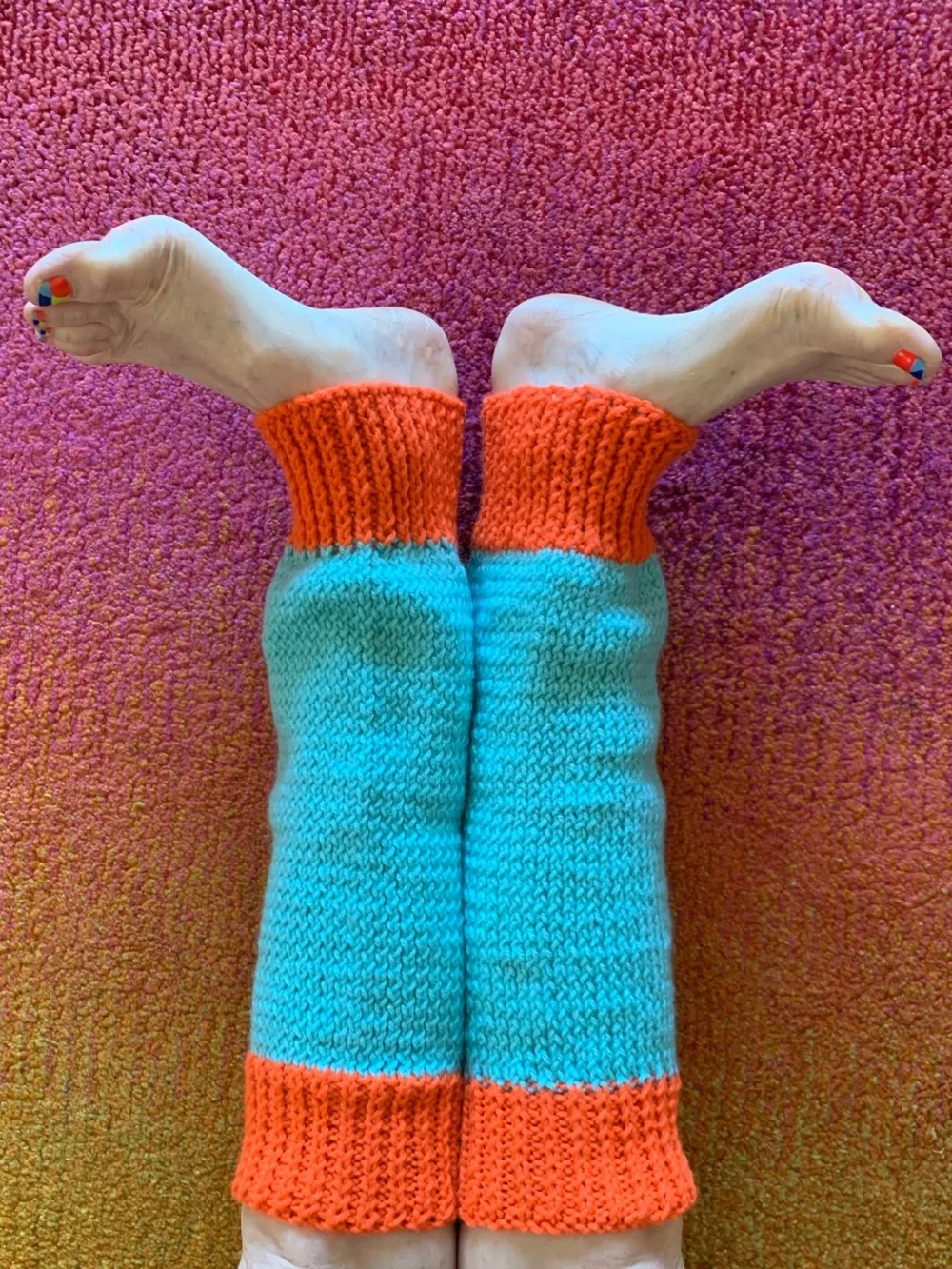 Women’s Knit Leg Warmers - Turquoise and Orange